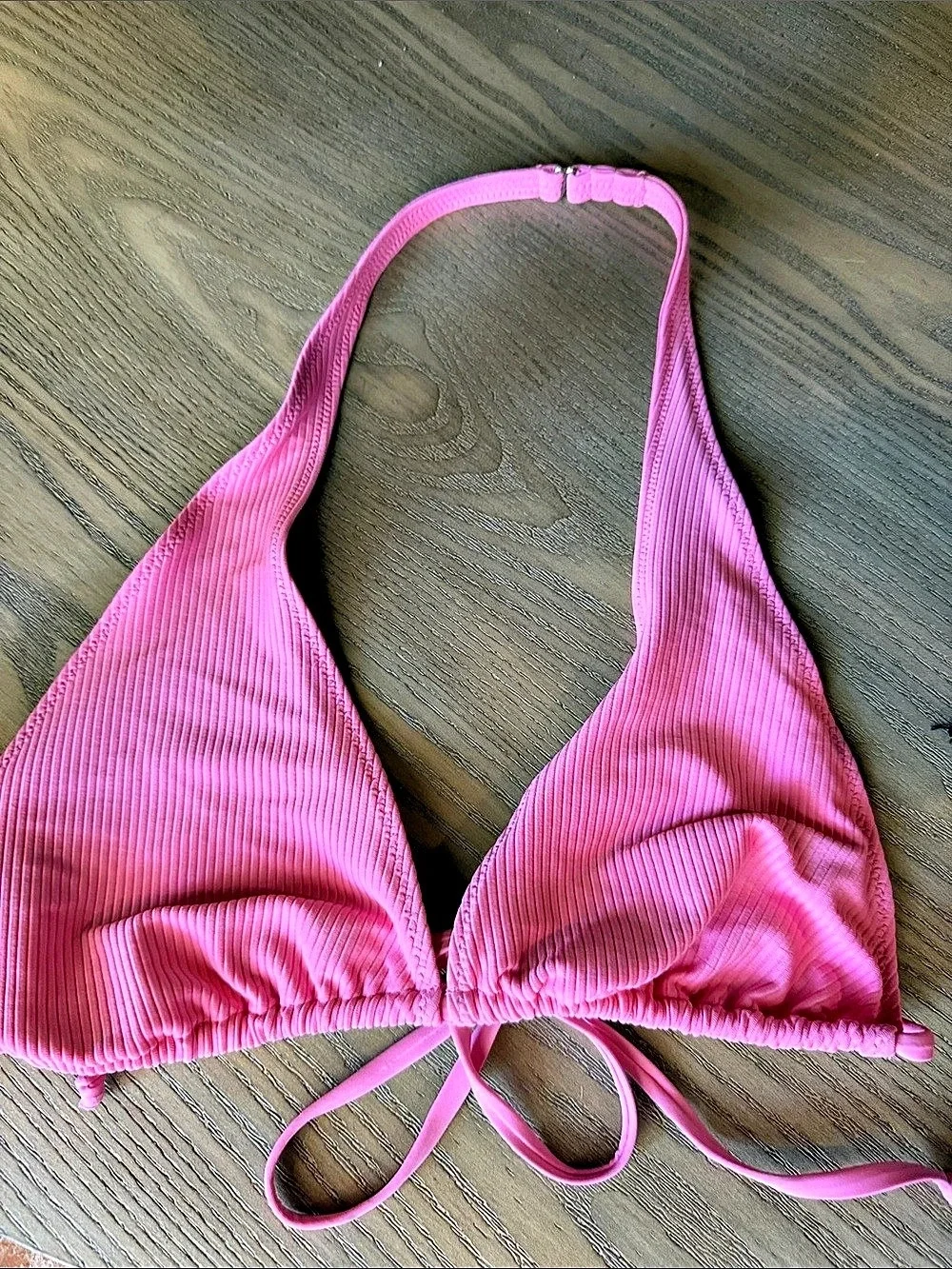Frankies Bikinis Austin Ribbed Triangle Bikini Top Pink XXL Like New
